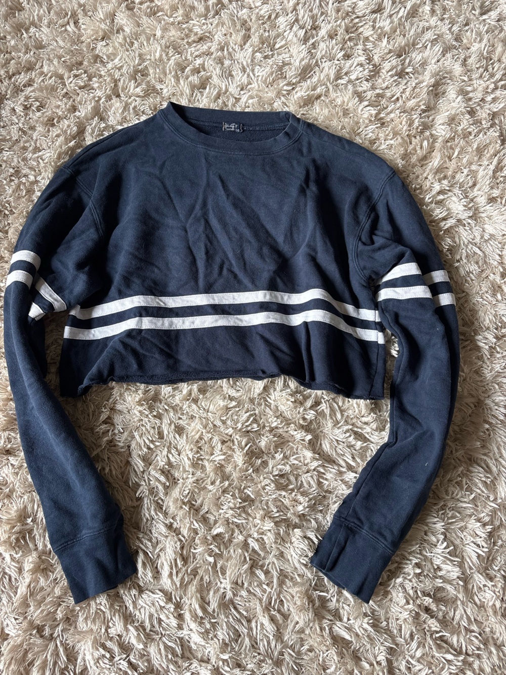Brandy Melville Navy Cropped Sweatshirt with White Stripes